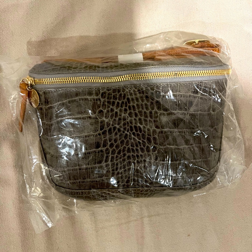 Clare V. Fanny Pack Grey Croc with Tan belt strap